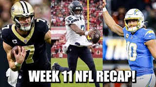 Recapping Week 11 NFL Action Taysom Thrill They Wrote Off Geno Chargers Stun Bengals [upl. by Ennaear]