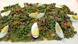 GUISANTES SALTEADOS CON JAMÓN Y HUEVO  Recetas de Cocina [upl. by Halpern274]