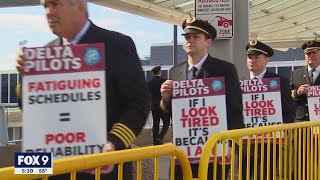 Delta Air Lines pilots picket outside MSP airport to protest overscheduling I KMSP FOX 9 [upl. by Ryhpez]