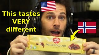 American Tries Norwegian Chocolate Melkesjokolade [upl. by Irneh]