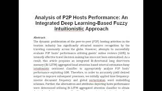 Analysis of P2P Hosts Performance An Integrated Deep Learning Based Fuzzy Intuitionistic Approach [upl. by Rosaline154]