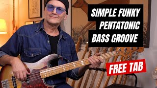 Simple Funky Pentatonic Bass Groove with open string doubling in Dm  FREE PDF [upl. by Naletak559]