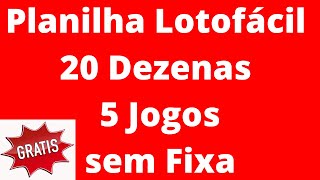 Planilha Lotofacil 20 Dezenas sem Fixas 5 Jogos Gratis 12 13 e 14 Pontos [upl. by Ecirtnahs388]