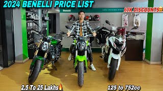 2024 Benelli Bikes Price List 25 to 25 lakhs  Discounts upto 60k🔥  302s 752s amp more… [upl. by Namlak]