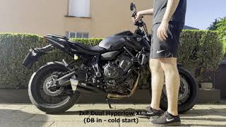 Yamaha MT07 2021 Ixil Hyperlow XL Exhaust Db in vs out [upl. by Sueddaht]