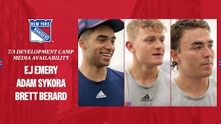 NYR Development Camp EJ Emery Adam Sykora amp Brett Berard Media Availability  July 3 2024 [upl. by Adnohral]