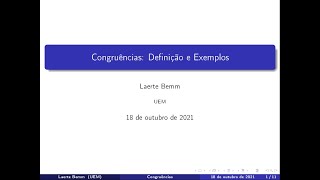 Aritmética Aula 8  Parte I Congruência Definição Exemplos e Propriedades Elementares [upl. by Adile366]