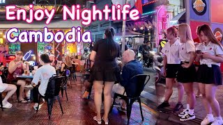 Cambodia Nightlife Phnom Penh Street 136 Walking Tour 4K Tour [upl. by Naitsyrk]