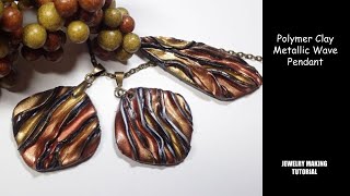 Polymer Clay Metallic Wave Pendant  Jewelry Making Tutorial [upl. by Sacha690]