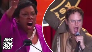 NEA president mocked for copying The Office character Dwight Schrute in totally unhinged speech [upl. by Idaf]