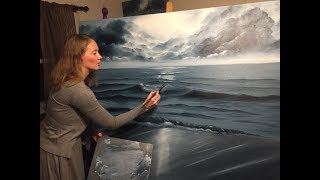 Painting Stormy Ocean Scene in oil Part I [upl. by Dygert584]