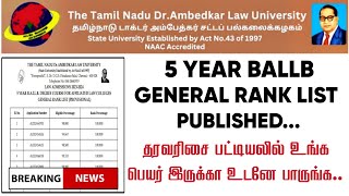 TNDALU 5 Year BALLB General Rank List Published  உங்க Rank Percentage எந்த இடத்தில் உள்ளது பாருங்க [upl. by Primo688]