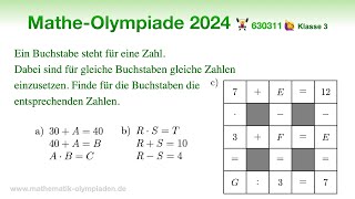 630311 🏋️‍♀️ MathematikOlympiade 2024 🏋️‍♀️ Klasse 3  Aufgabe 1  Zahlenrätsel [upl. by Pheni]