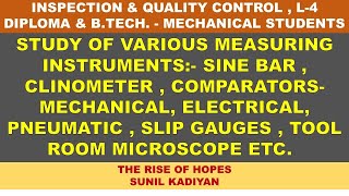 MEASURING INSTRUMENTS SINE BAR  CLINOMETER  COMPARATORS MECHANICAL ELECTRICAL PNEUMATIC ETC [upl. by Adnovahs]