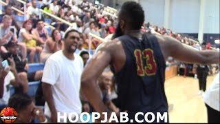 JAMES HARDEN CONFRONTS CRAZY FAN FOR ACCUSING HIM OF FLOPPING HoopJab [upl. by Kassab]