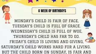 Mondays Child Is Fair Of Face Poem  A Week Of Birthdays Rhymes  Nursery Rhymes For Kids [upl. by Einwat]