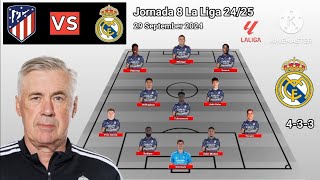 Atletico Madrid vs Real Madrid Line Up 433 Formations With Guler Jornada 8 La Liga Season 2425 [upl. by Eadahs]