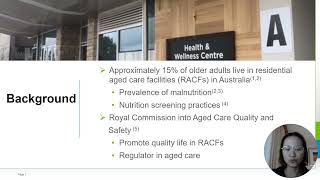 Nutrition Screening Practices among Australian Residential Aged Care Facilities Ten Years Followup [upl. by Hough]