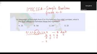 IMOCSEA Use 8 of the digits from 09 to form two 4digit nos Find least diff between the 2 nos [upl. by Sinnelg]