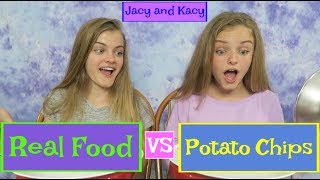 Real Food vs Potato Chips Challenge  Jacy and Kacy [upl. by Casmey]