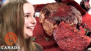 Beccy Stables Makes A Perfect Beef Sirloin In Auditions  MasterChef World [upl. by Cartan]