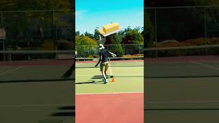 🎾TRYING FEDERER SLICE BACKHAND BUTTER technique using the Tfight 305 shorts tennis [upl. by Lah]