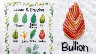 Learn How to Embroider Bullion Stitch 🍃 Leaf Embroidery Tutorial for Beginners 🪡 Leaves Sampler Page [upl. by Karen791]