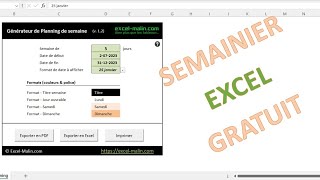 SemainierAgenda Excel amp PDF  Outil GRATUIT [upl. by Yelyk]