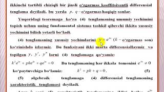 Chiziqli bir jinsli differensial tenglamalar [upl. by Garling862]