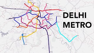 Delhi Metro Expansion  2002  2023 Metro Rapid Metro Gurgaon and Noida Metro Animation [upl. by Yatnohs]