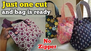 No Foam  No Zipper  single cut and bag is ready Bag cutting and stitching Handbag making at home [upl. by Aitekram945]