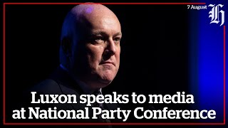 Luxon speaks to media at National Party Conference  nzheraldconz [upl. by Edurtreg980]