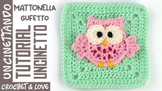 Tutorial Uncinetto  Mattonella con Gufetto per Copertine e non solo [upl. by Julietta3]