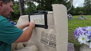 How headstones are engraved in the cemetery headstone engraving sandblasting monument [upl. by Ellingston]