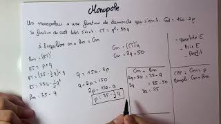 Calculer la quantité le prix et le profit d’équilibre en monopole  Microéconomie S3 [upl. by Kliber]