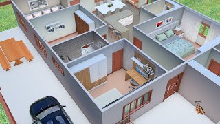 Planta de Casa 3D para Sítio com três Quartos e Cozinha Americana [upl. by Sisxela181]