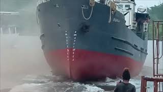 MV Ellena launched down from dry dock at aviavi shipway [upl. by Elatsyrk]