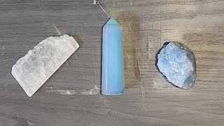 ASMR Crystal Tapping Selenite Slab Opalite Point and Blue Calcite [upl. by Ailes]