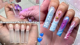 HOW TO DO GEL X NAILS AT HOME GEL X NAILS FOR BEGINNERS amp SUMMER NAIL DESIGN  Nail Tutorial [upl. by Hitoshi949]