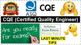 ASQ CQE Certified Quality Engineer  Last minute Tips  Fees  Strategy  Exam Pattern  Eligibility [upl. by Henni196]