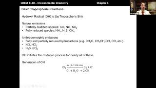 Basic Tropospheric Reactions Part I [upl. by Niaz]