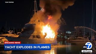 Luxury yacht sinks after taking heavy damage from fire at Marina del Rey [upl. by Thorlie790]