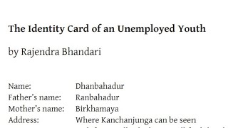 The Identity Card of an Unemployed Youth By Rajendra Bhandari [upl. by Ulda]