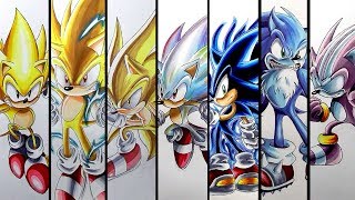 Drawing Sonics Super Forms And Transformations  Compilation [upl. by Asilla]