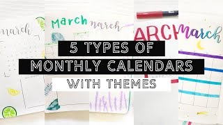 5 Types Of Monthly Calendars  Themes  BULLET JOURNAL IDEAS [upl. by Rodina29]