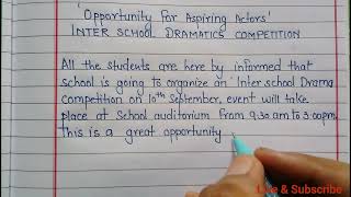 Write a notice on Inter school Drama competition Notice writing for Inter school Drama competition [upl. by Melc]