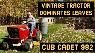 Vintage Garden Tractor DOMINATES Leaves Merciless Leaf Action Cub Cadet 982 Trac Vac [upl. by Atteuqal]