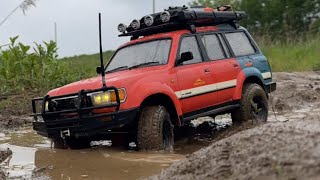 110 Scale TOYOTA LAND CRUISER Serise 80  AXIAL SCX10III LC80Offroad Trail after rain 4X4 RC Car [upl. by Aimerej]