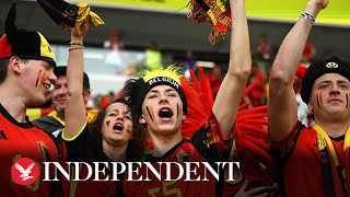 Watch again Fans gather in Brussels to watch Belgium v Morocco World Cup match [upl. by Ainerbas47]