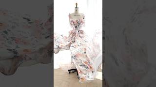 Making a corset floral print chiffon ruffled dress with slit dress sewing fashion prom bridal [upl. by Jandy]